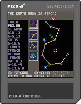 The cartridge png of this program. It shows a two-paned ui, with a code listing on the left, a render of points connected by lines on the right, and several option buttons in the middle.